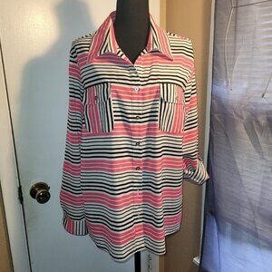 Elementz Long Sleeve Pink, White, Black Stripe Size XL